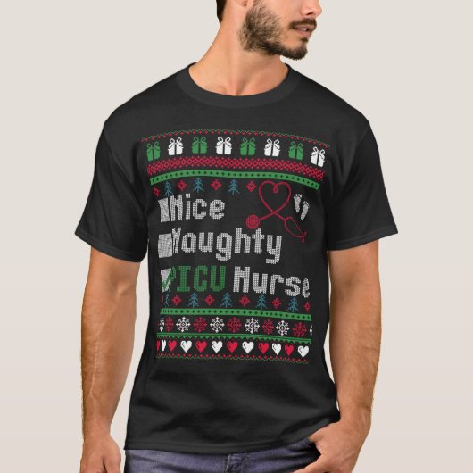 Nice Naughty PICU Zurse Funny Ugly Kerstmis T-shirt (Voorkant)