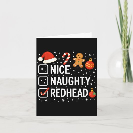 Nice Naughty Redhead Funny Christmas Quote  Kaart (Voorkant)