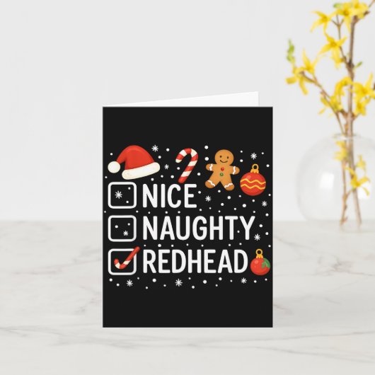 Nice Naughty Redhead Funny Christmas Quote  Kaart (Gele Bloem)