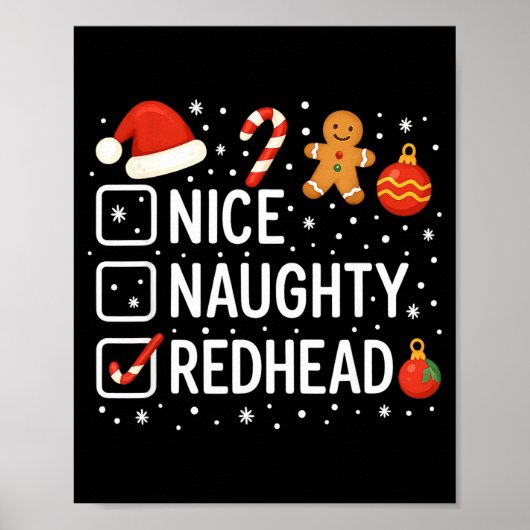 Nice Naughty Redhead Funny Christmas Quote  Poster (Voorkant)