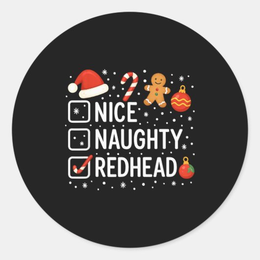Nice Naughty Redhead Funny Christmas Quote  Ronde Sticker (Voorkant)