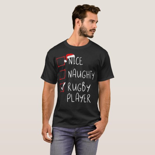Nice Naughty Rugby Player List Christmas Santa Cla T-shirt (Voorkant volledig)
