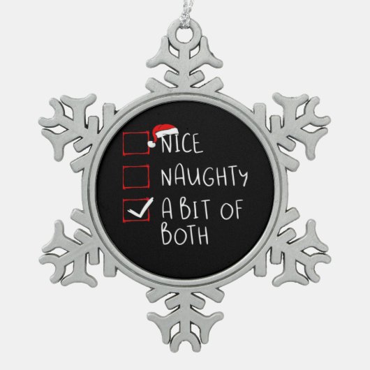 Nice Naughty Santa Hat Humor Vibe  Tin Sneeuwvlok Ornament (Voorkant)