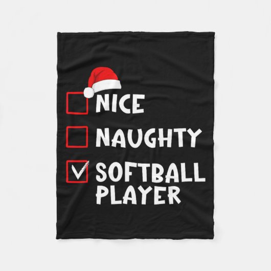 Nice Naughty Softball Player Funny Christmas List Fleece Deken (Voorkant)