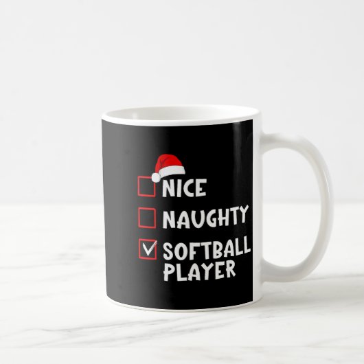 Nice Naughty Softball Player Funny Christmas List Koffiemok (Rechts)