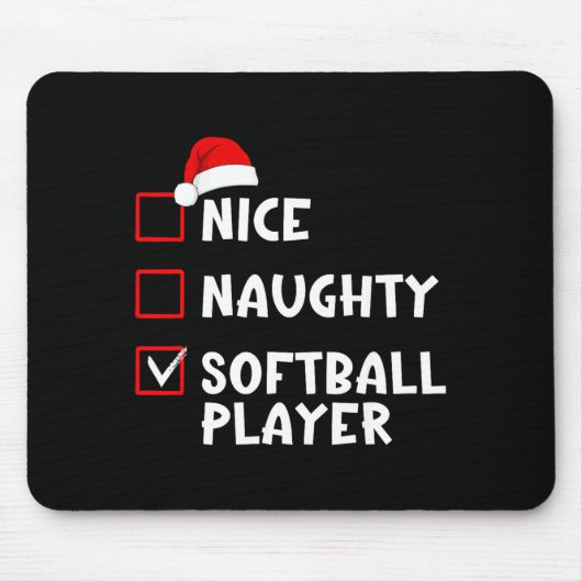 Nice Naughty Softball Player Funny Christmas List Muismat (Voorkant)