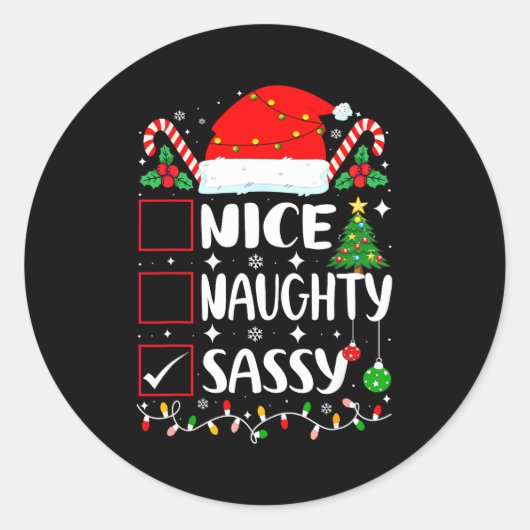Nice Naughty Sy Christmas List  Ronde Sticker (Voorkant)