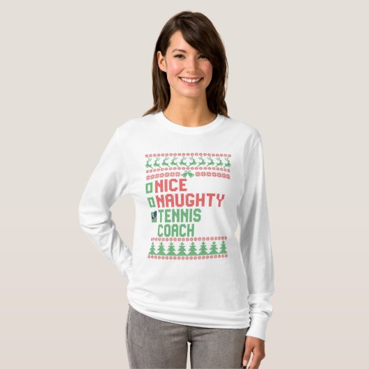 Nice Naughty Tennis Coach Christmas Matching Gift T-shirt (Voorkant volledig)