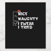 Nice Naughty Tried My Best Holiday Humor Wijn Etiket (Enkel label)