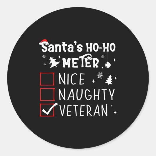 Nice Naughty Veteran Christmas List Santa Military Ronde Sticker (Voorkant)