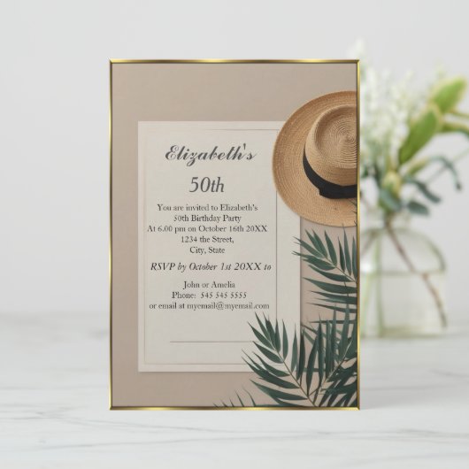 Nice Summertime hat 50th Birthday Party cream Kaart (Staand voorkant)