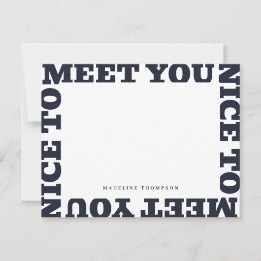 Nice To Meet You | Navy Blue Modern Name  Notitiekaartje (Voorkant)