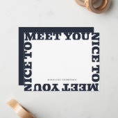 Nice To Meet You | Navy Blue Modern Name  Notitiekaartje (Voorkant / Achterkant in situ)