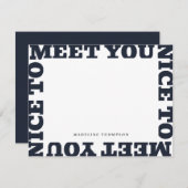 Nice To Meet You | Navy Blue Modern Name  Notitiekaartje (Voorkant / Achterkant)