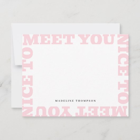Nice To Meet You | Pink Modern Name Notitiekaartje (Voorkant)