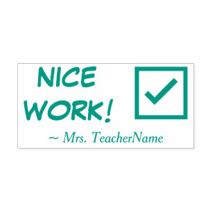 "NICE WORK!" + Instructeur Naam Rubber Stempel