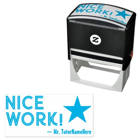 "NICE WORK!" + Leraar Naam Rubber Stempel (In situ)