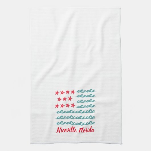 Niceville, Florida Ocean Wave Flag Kitchen Towel Theedoek (Verticaal)