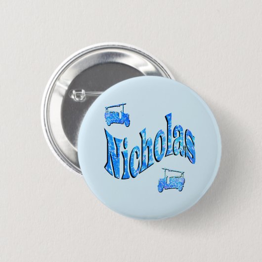 Nicholas Naam Met Brandweerwagens, Ronde Button 5,7 Cm (Voorkant /achterkant)