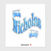Nicholas Name With Fire Trucks, Sticker (Vel)