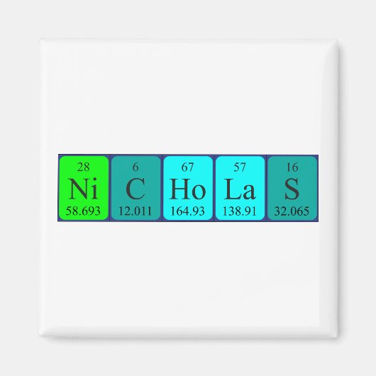 Nicholas periodieke tabelnaam magnet (Voorkant)
