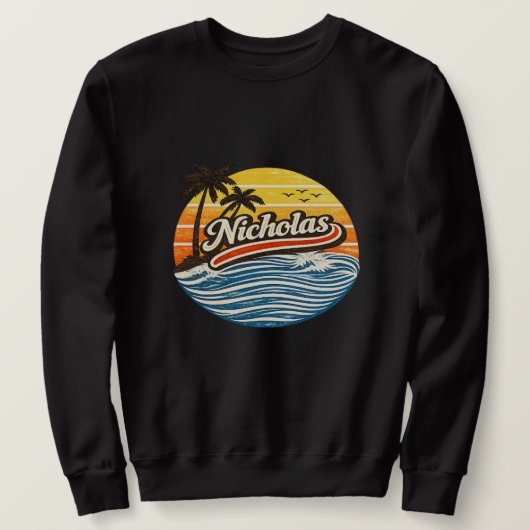 Nicholas Retro Zonsondergang Naamontwerp Trui (Design voorkant)
