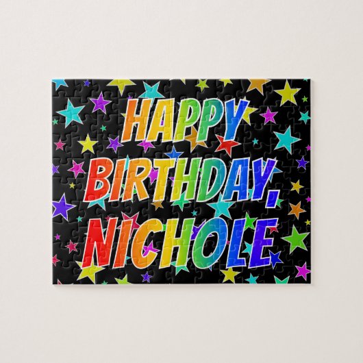 "NICHOLE" Voornaam, geun "HAPPY BIRTHDAY" Legpuzzel (Horizontaal)