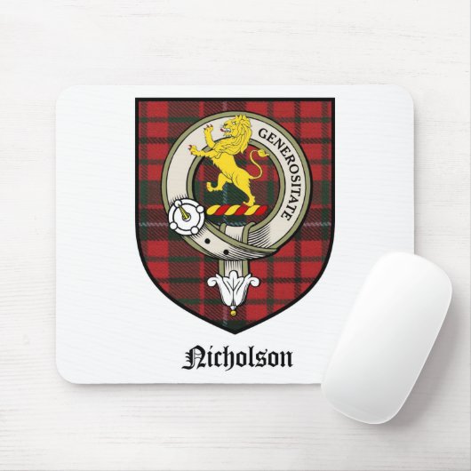 Nicholson Clan Crest Badge Tartan Muismat (Met muis)