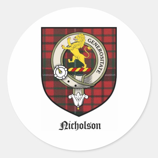 Nicholson Clan Crest Badge Tartan Ronde Sticker (Voorkant)