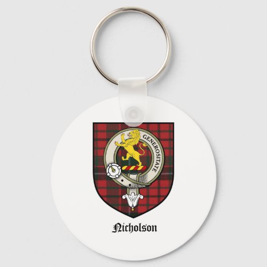 Nicholson Clan Crest Badge Tartan Sleutelhanger (Voorkant)