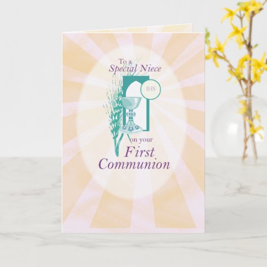 Nicht eerste communie gefeliciteerd kaart (Gele Bloem)