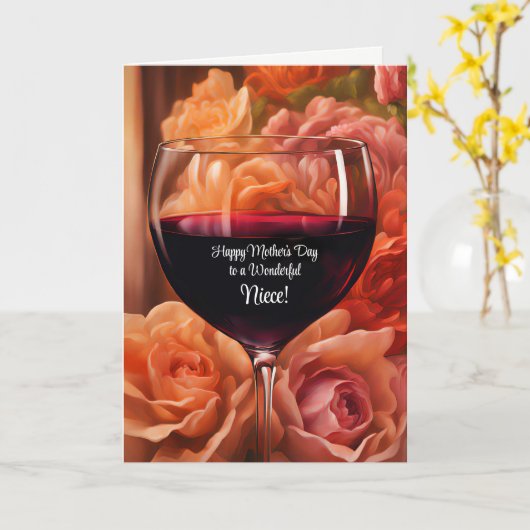 Nicht Gelukkige Moeders Dag Bloemen en Wijn Humori Kaart (Gele Bloem)