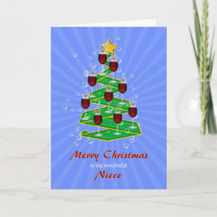 Nicht, Kerstboom met Wijn Feestdagen Kaart