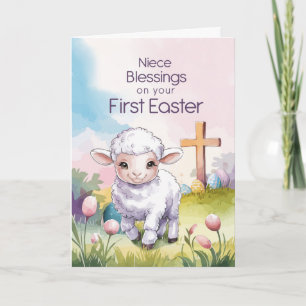 Nichten-baby's eerste Pasen religieuze lam en krui Kaart