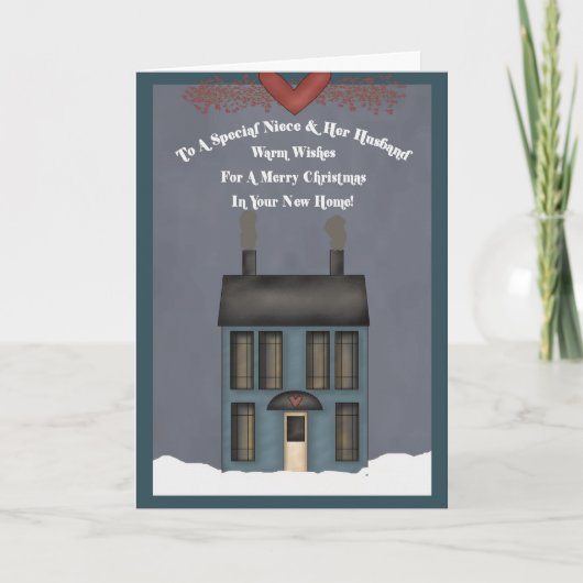Nichtje en haar man, 1e kerst in nieuw huis feestdagen kaart (Voorkant)