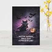 Nichtje en man neefje in de wet Halloween Schattig Kaart (Gele Bloem)