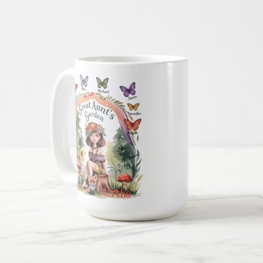 Nichtje en neefje Custom Namen Great Tante's Garde Koffiemok (Voorkant links)