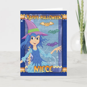 Nichtje Halloween wenskaart met kleine heks Kaart
