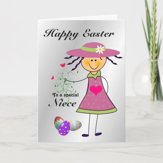 Nichtje / Happy Easter / Egg Hunt - Cartoon Girl Feestdagen Kaart (Voorkant)