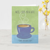 Nichtje Moederdag, ik hou van je een latte, koffie Kaart (Gele Bloem)