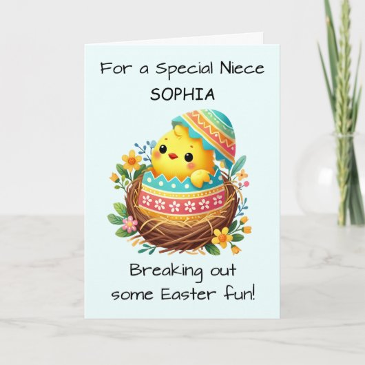 Nichtje Paaskuiken Breaking Out Of Shell In Nest Kaart (Voorkant)