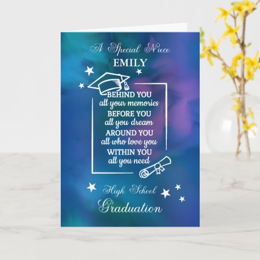 Nichtje Personalize High School Afstuderen Quote Kaart (Gele Bloem)