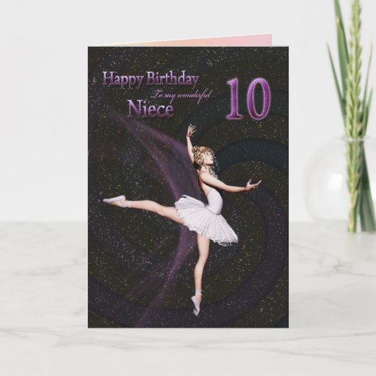 Nichtje van 10, een ballerina verjaardagskaart kaart (Voorkant)
