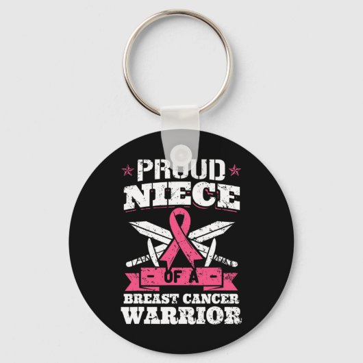 Nichtje van Borstkanker Warrior Pink Awareness Rib Sleutelhanger (Voorkant)