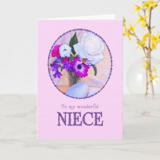 Nichtje, verjaardag met geschilderde bloemen. kaart (Gele Bloem)