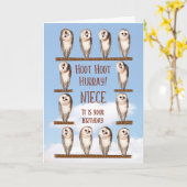 Nichtje verjaardag, nieuwsgierige uilen kaart (Gele Bloem)