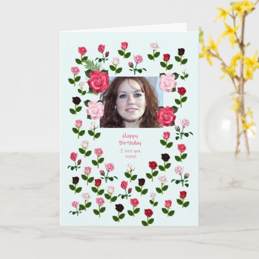 Nichtje, Verjaardag, Rozen Kaart (Gele Bloem)