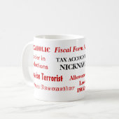 Nicknames van belastingplichtige - Funny Tax Names Koffiemok (Voorkant links)