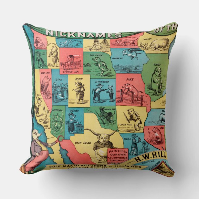  Nicknames van de Kaart van de Verenigde Staten Kussen (Voorkant)