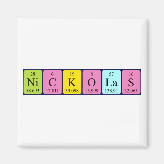 Nickolas periodieke lijstnaam magnet (Voorkant)